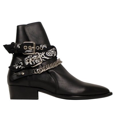 Black Leather Bandanna Buckle Boots Shoes