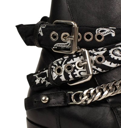 Black Leather Bandanna Buckle Boots Shoes