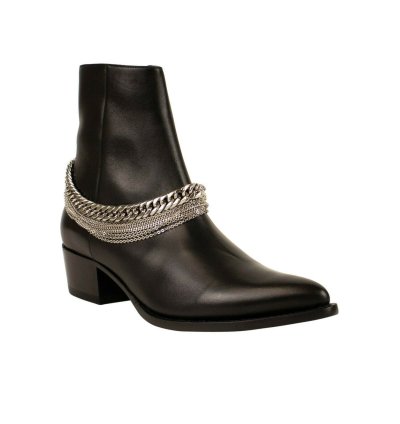 Black Leather Chain Boot Size 45