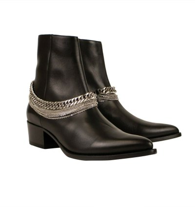 Black Leather Chain Boot Size 45