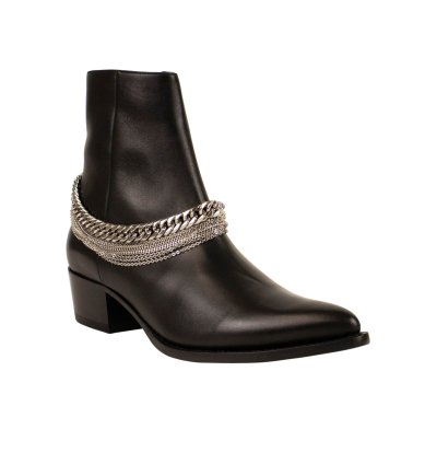 Black Leather Chain Boot Size 45