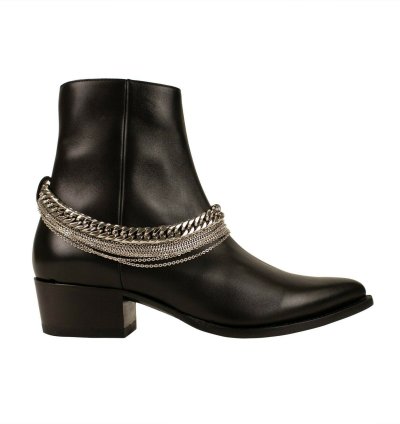 Black Leather Chain Boot Size 45