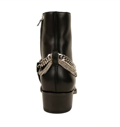 Black Leather Chain Boot Size 45