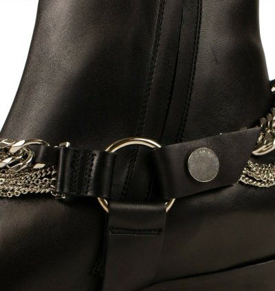 Black Leather Chain Boot Size 45