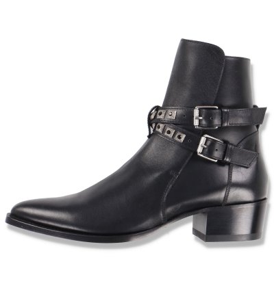 Black Leather Studded Conch Jodhpur Boots