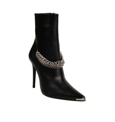 Black Leather Western Chain Heel Boots Shoe Size 9 39