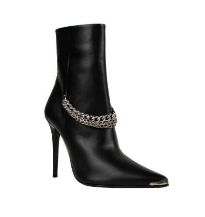 Black Leather Western Chain Heel Boots Shoe Size 9 39