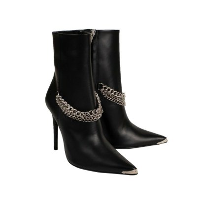 Black Leather Western Chain Heel Boots Shoe Size 9 39