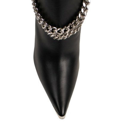 Black Leather Western Chain Heel Boots Shoe Size 9 39