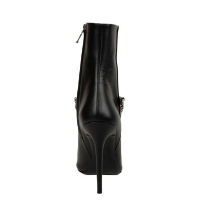 Black Leather Western Chain Heel Boots Shoe Size 9 39