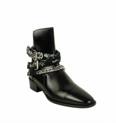 Black Patent Leather Bandana Ankle Boot Shoes Size 10 Us