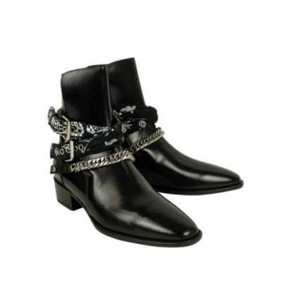 Black Patent Leather Bandana Ankle Boot Shoes Size 10 Us
