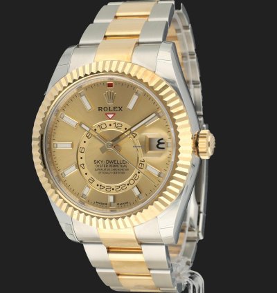 Rolex Sky-dweller Gold Steel Champagne Dial 336933 99 New