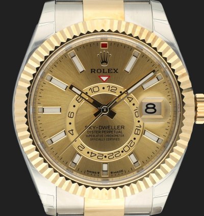 Rolex Sky-dweller Gold Steel Champagne Dial 336933 99 New