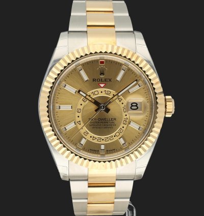 Rolex Sky-dweller Gold Steel Champagne Dial 336933 99 New