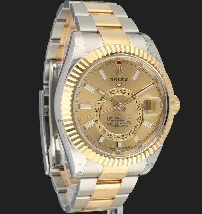 Rolex Sky-dweller Gold Steel Champagne Dial 336933 99 New
