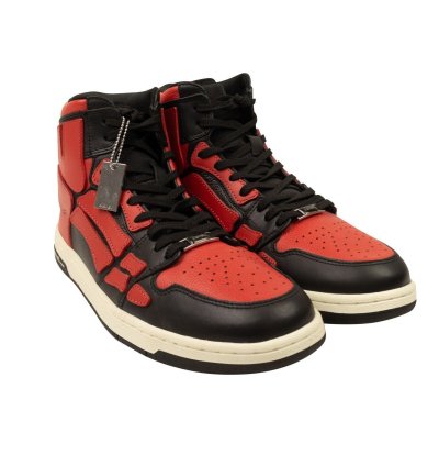 Black Red Leather Skeleton High Top Sneakers Size 40