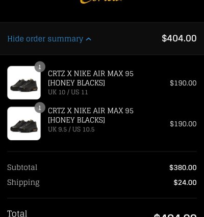Crtz Nike Air Max 95 Honey Blacks Size 11 New Presale