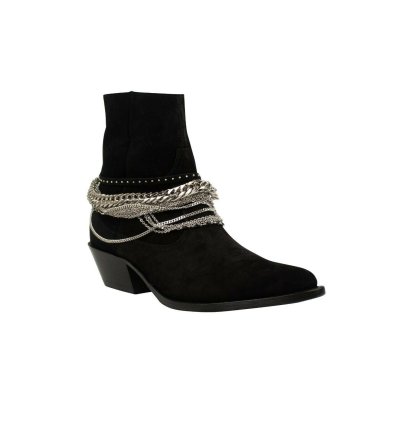 Black Suede Western Chain Ankle Boots Size 41