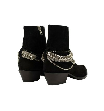 Black Suede Western Chain Ankle Boots Size 41
