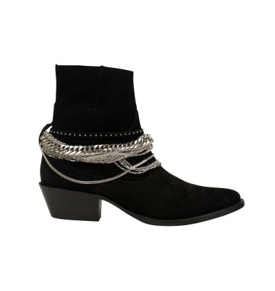 Black Suede Western Chain Ankle Boots Size 41