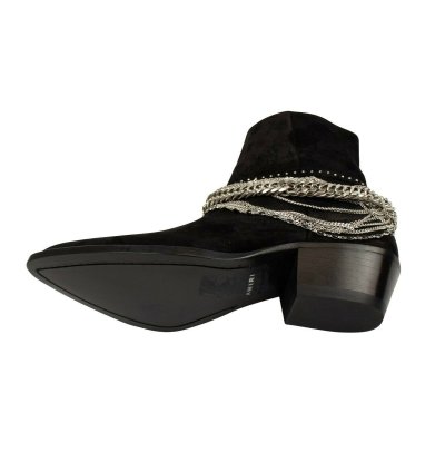 Black Suede Western Chain Ankle Boots Size 41