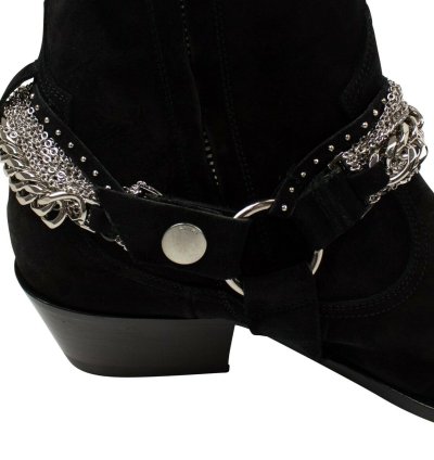 Black Suede Western Chain Ankle Boots Size 41