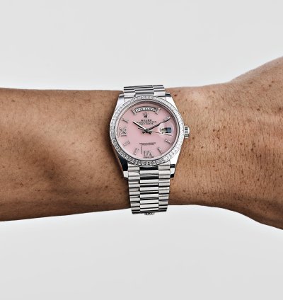 Rolex Day-date 128396tbr Platinum Pink Opal Diamond Dial And Bezel 2023
