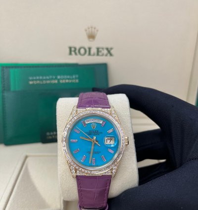 Rolex Day-date 128458tbr Purple Strap Blue Dial Factory Diamonds