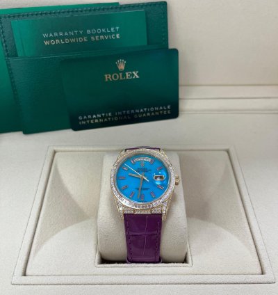 Rolex Day-date 128458tbr Purple Strap Blue Dial Factory Diamonds