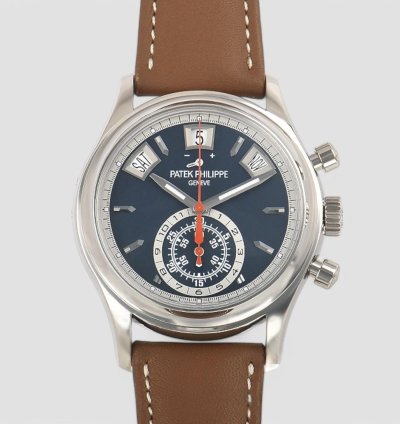 Patek Philippe Annual Calendar Chronograph 5960 01g Chronograph 18k White Gold Blue Dial