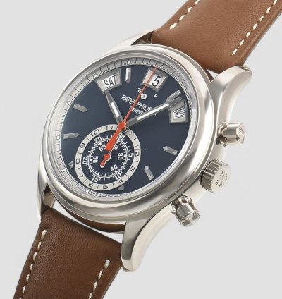 Patek Philippe Annual Calendar Chronograph 5960 01g Chronograph 18k White Gold Blue Dial
