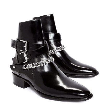Brand New Buckle Chain Shine Leather Boots