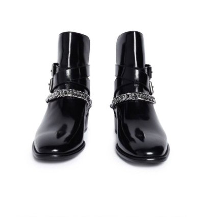 Brand New Buckle Chain Shine Leather Boots