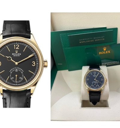 Rolex 1908 39mm Black Dial Leather Strap 52508