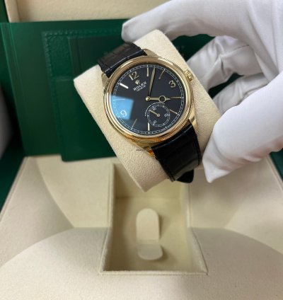 Rolex 1908 39mm Black Dial Leather Strap 52508