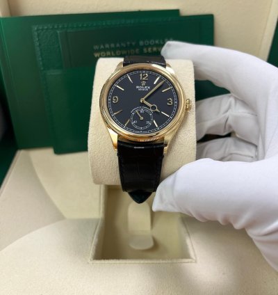 Rolex 1908 39mm Black Dial Leather Strap 52508