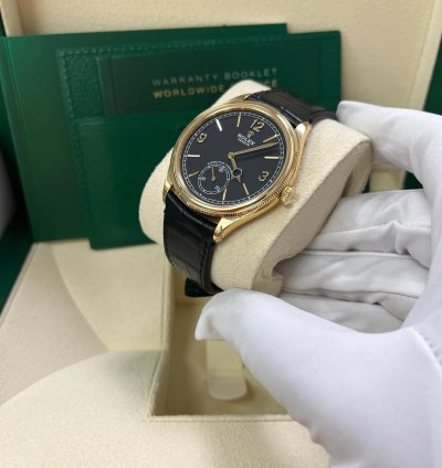 Rolex 1908 39mm Black Dial Leather Strap 52508