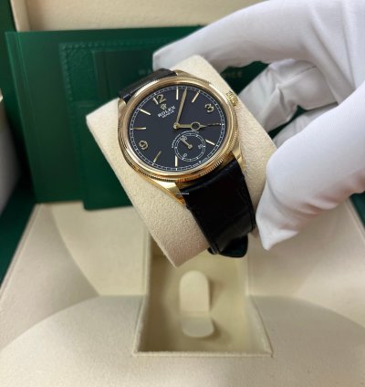 Rolex 1908 39mm Black Dial Leather Strap 52508