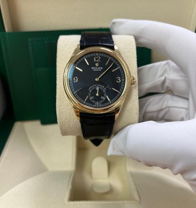 Rolex 1908 39mm Black Dial Leather Strap 52508