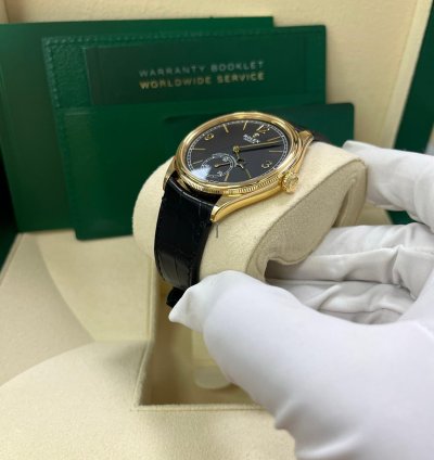 Rolex 1908 39mm Black Dial Leather Strap 52508