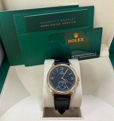 Rolex 1908 39mm Black Dial Leather Strap 52508
