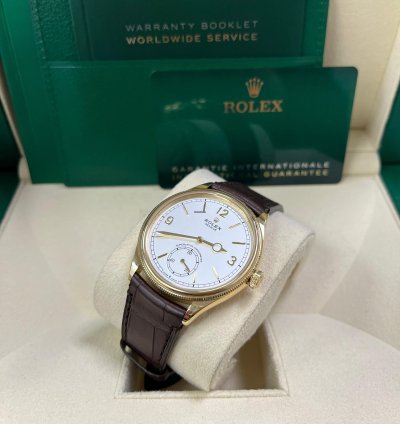 Rolex 1908 39mm White Dial Leather Strap 52508