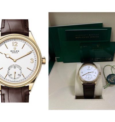 Rolex 1908 39mm White Dial Leather Strap 52508