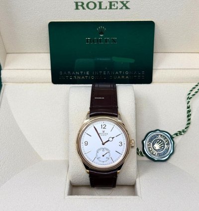 Rolex 1908 52508 Rolex Perpetual 1908 39mm Yellow Gold Divided White Arabic Dial Leather Strap