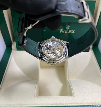 Rolex 1908 Domed And Fluted Bezel Black Index Arabic Dial Alligator Leather Strap 52509
