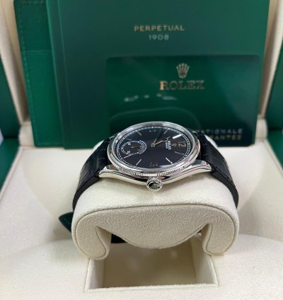 Rolex 1908 Domed And Fluted Bezel Black Index Arabic Dial Alligator Leather Strap 52509