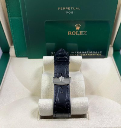 Rolex 1908 Domed And Fluted Bezel Black Index Arabic Dial Alligator Leather Strap 52509