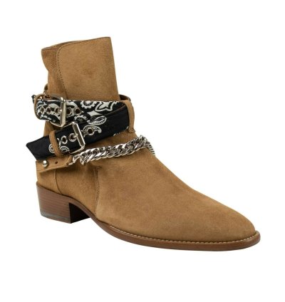 Brown Suede Bandana Buckle Ankle Boots Shoe Size 11 44