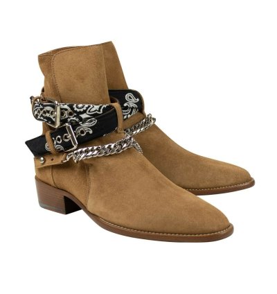 Brown Suede Bandana Buckle Ankle Boots Shoe Size 11 44